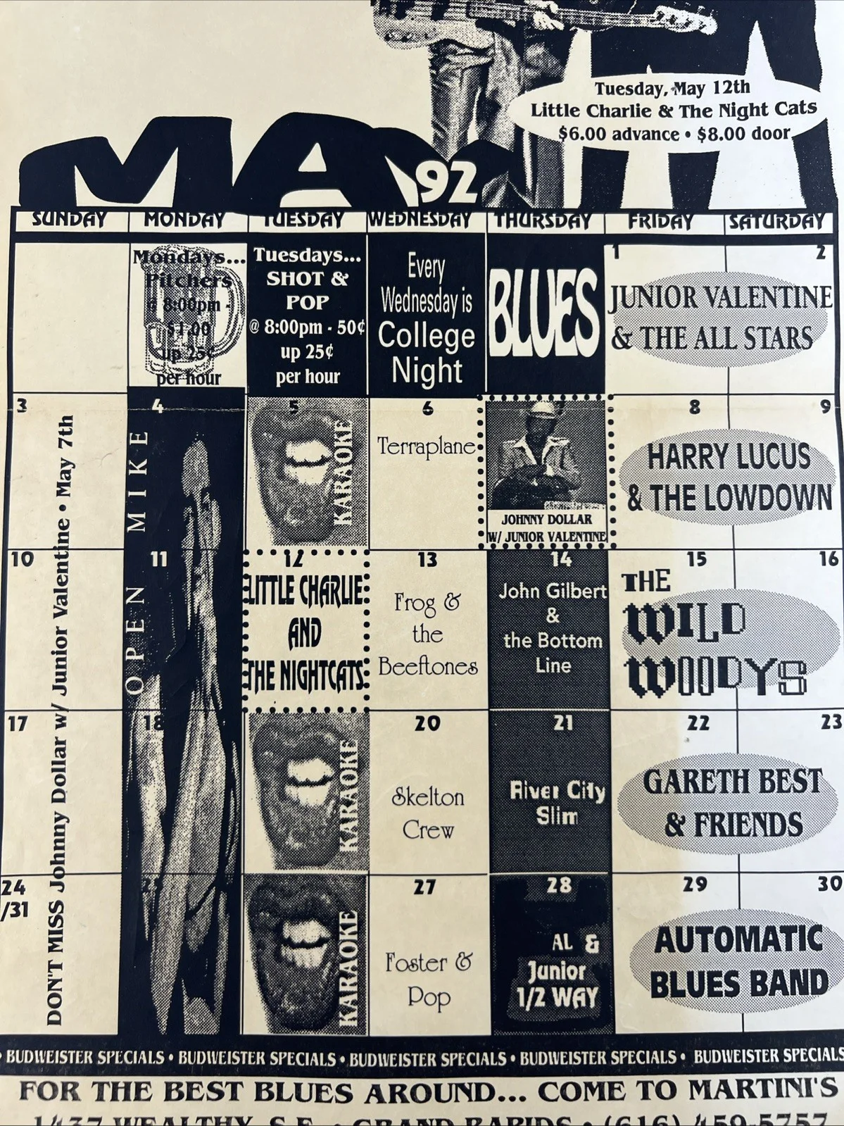 Johnny Dollar Signed 8.5x14 Paper Promo Calendar May 1992 Flyer Martini's Lounge, изображение 3