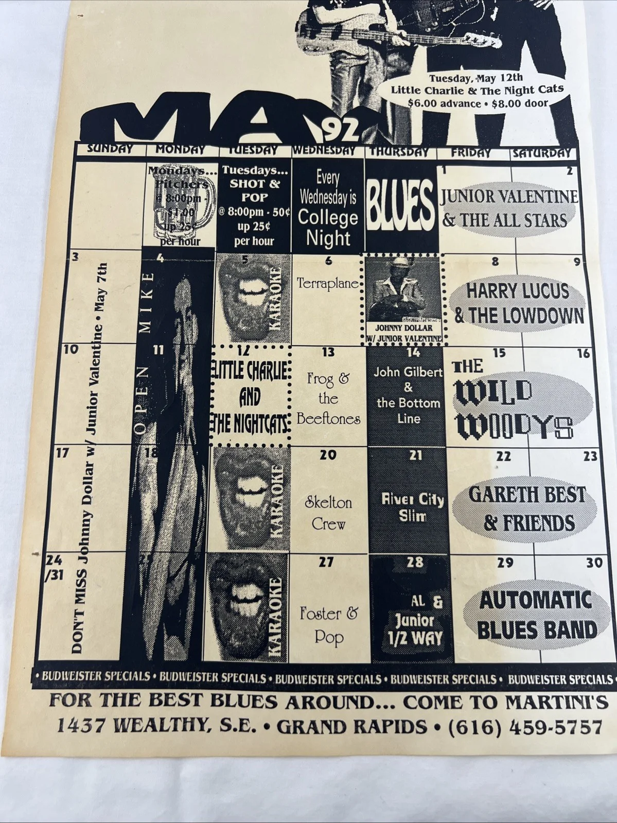 Johnny Dollar Signed 8.5x14 Paper Promo Calendar May 1992 Flyer Martini's Lounge, изображение 4