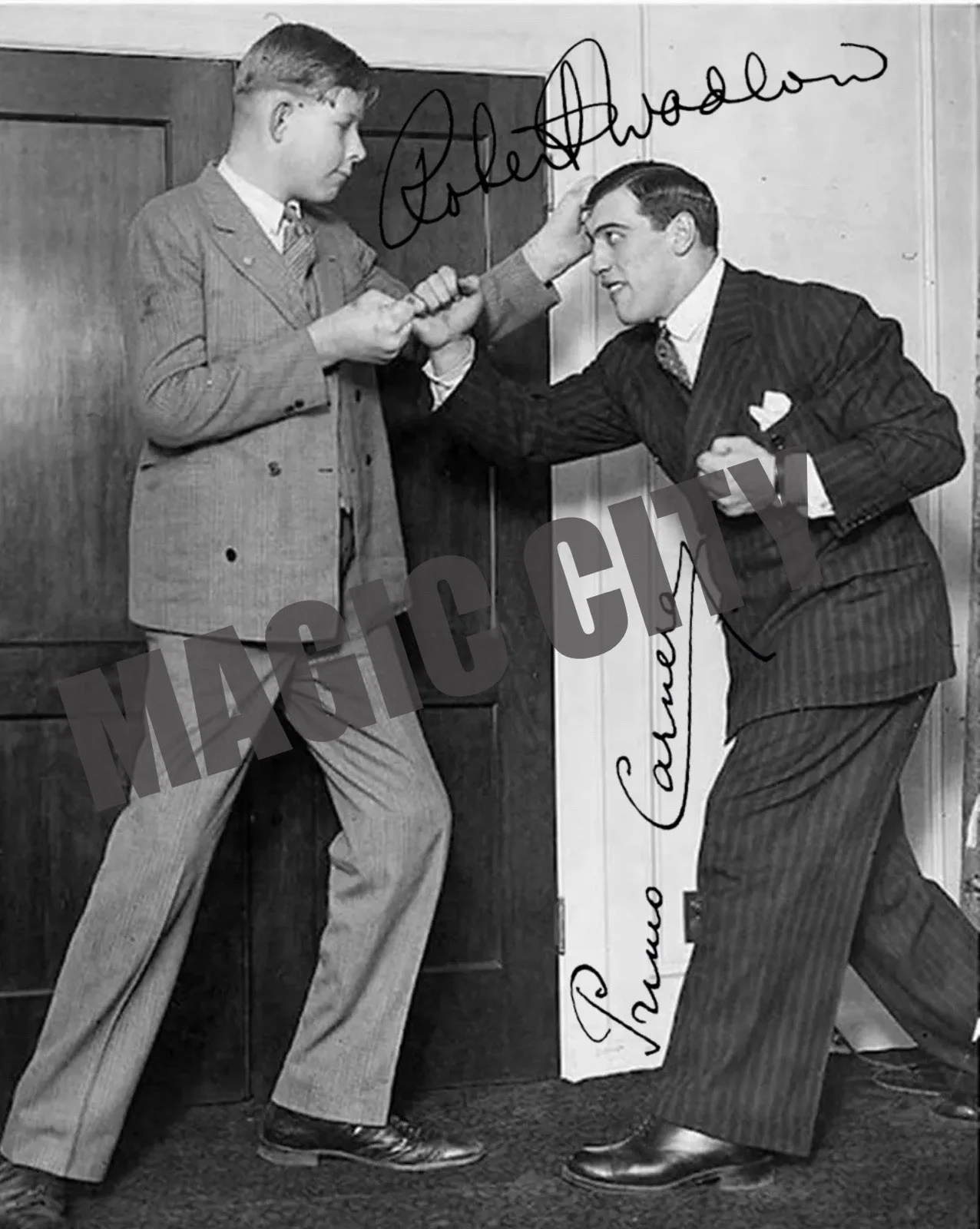 ROBERT WADLOW — ROBERT WADLOW & Primo Carnera SIGNED PHOTO AUTOGRAPH Tallest 8.5X11 REPRINT