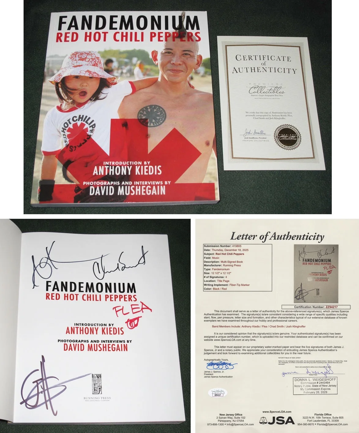 Anthony Kiedis, Flea, Chad Smith, Josh - Red Hot Chili Peppers — RED HOT CHILI PEPPERS signed "FANDEMONIUM" Book b ANTHONY KIEDIS, Flea, Chad JSA