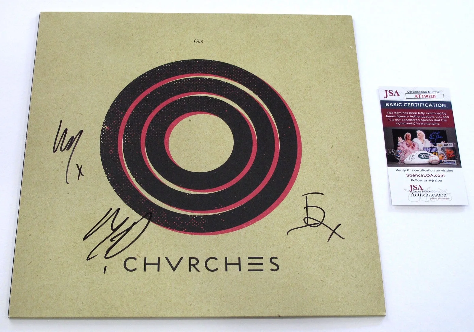 CHVRCHES - LAUREN MAYBERRY, IAIN COOK, MARTIN — Rare CHVRCHES All 3 signed "GUN" Vinyl Album Cover PROOF Lauren Mayberry JSA COA, изображение 5