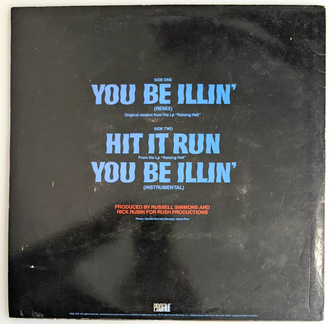 RUN-DMC Mint You Be Illin' Vinyl Profile Record 12" Single Hip Hop Rap Remix, изображение 2