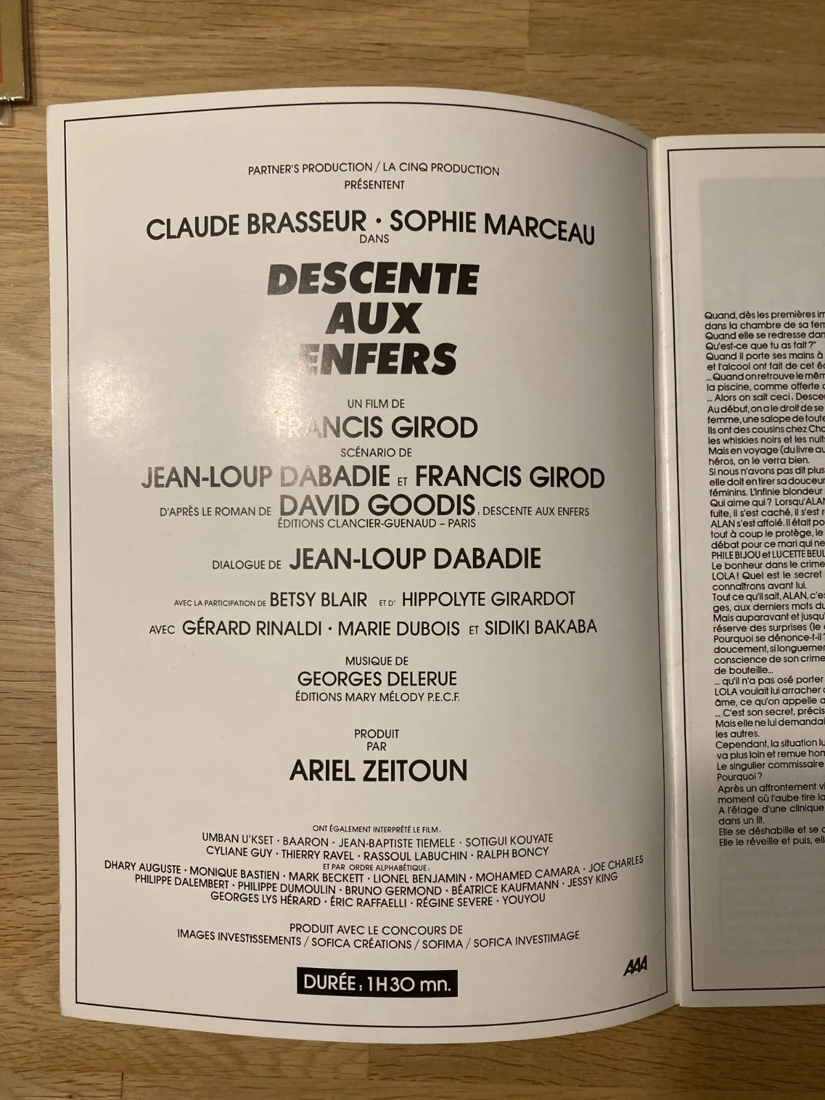 Descente aux Enfers Sophie Marceau Claude Brasseur Synopsis Press Booklet 1986, image 2