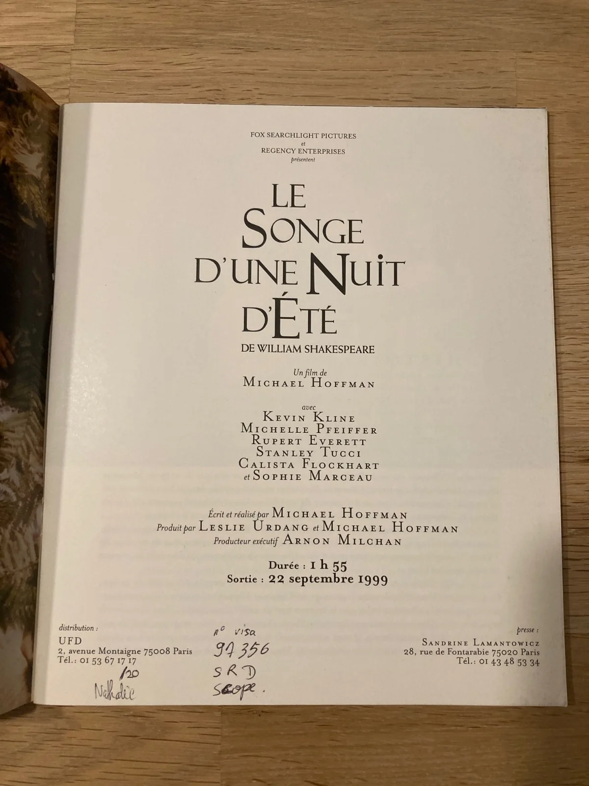 Songe d'une Nuit d'Ete Midsummer Night's Dream Synopsis Booklet & 3 Photos 1999, изображение 2