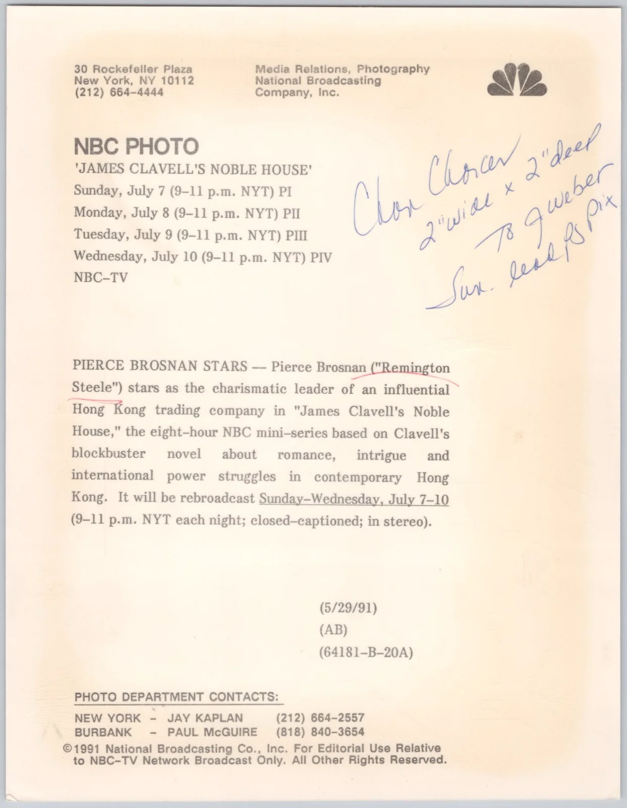 Pierce Brosnan NBC Photo Noble House 7 x 9 in Photograph, изображение 2
