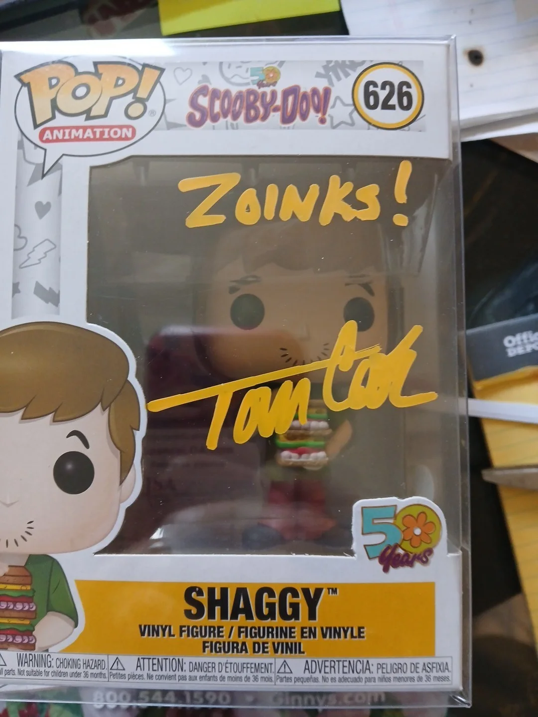 Tom Cook — Scooby doo #626 Shaggy Auto By Tom Cook Vinyl Funko Pop W/COA Inscribed zoinks, image 2