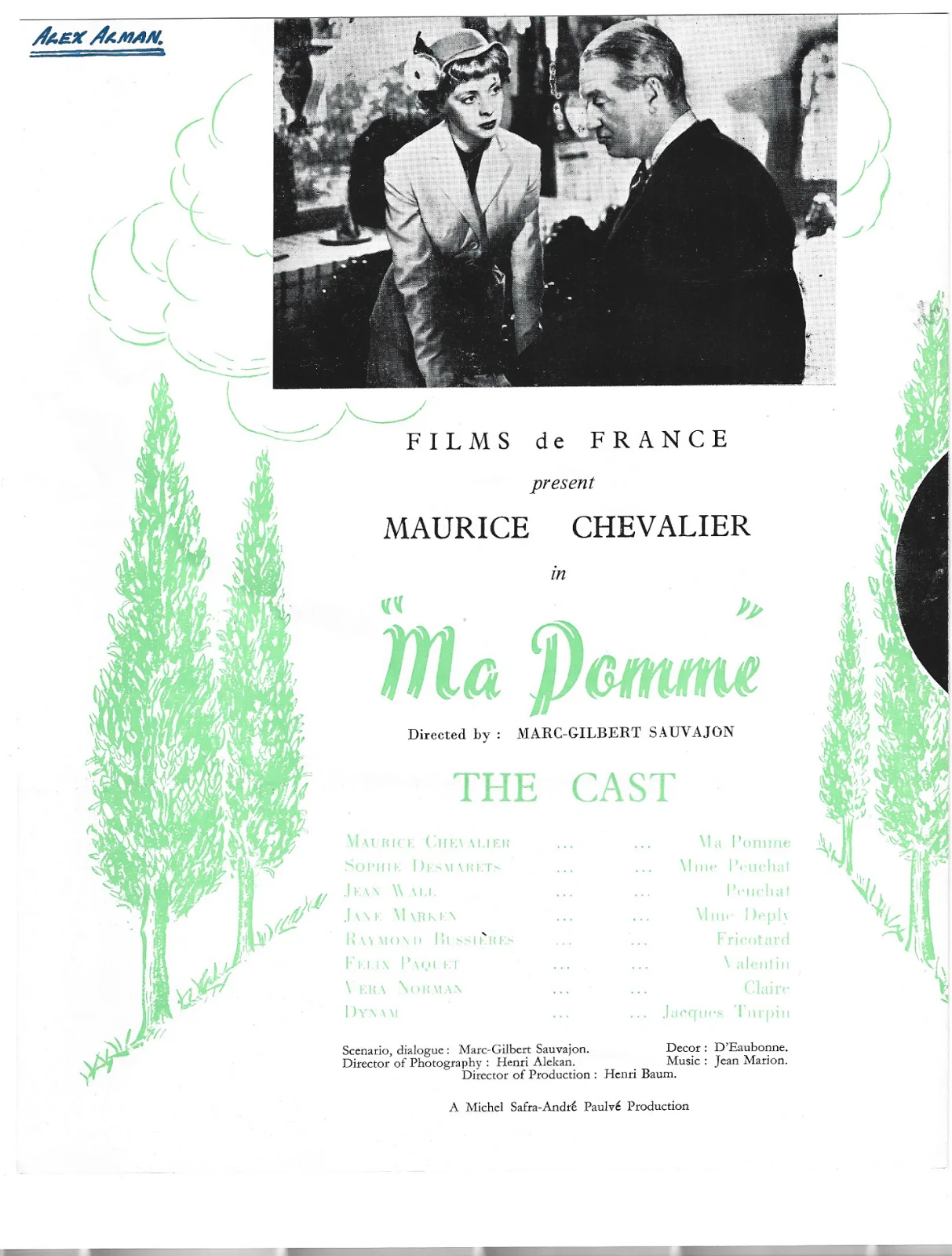 Cinema Synopsis, Films de France Maurice Chevalier Ma Pomme early 1950's, London, изображение 2