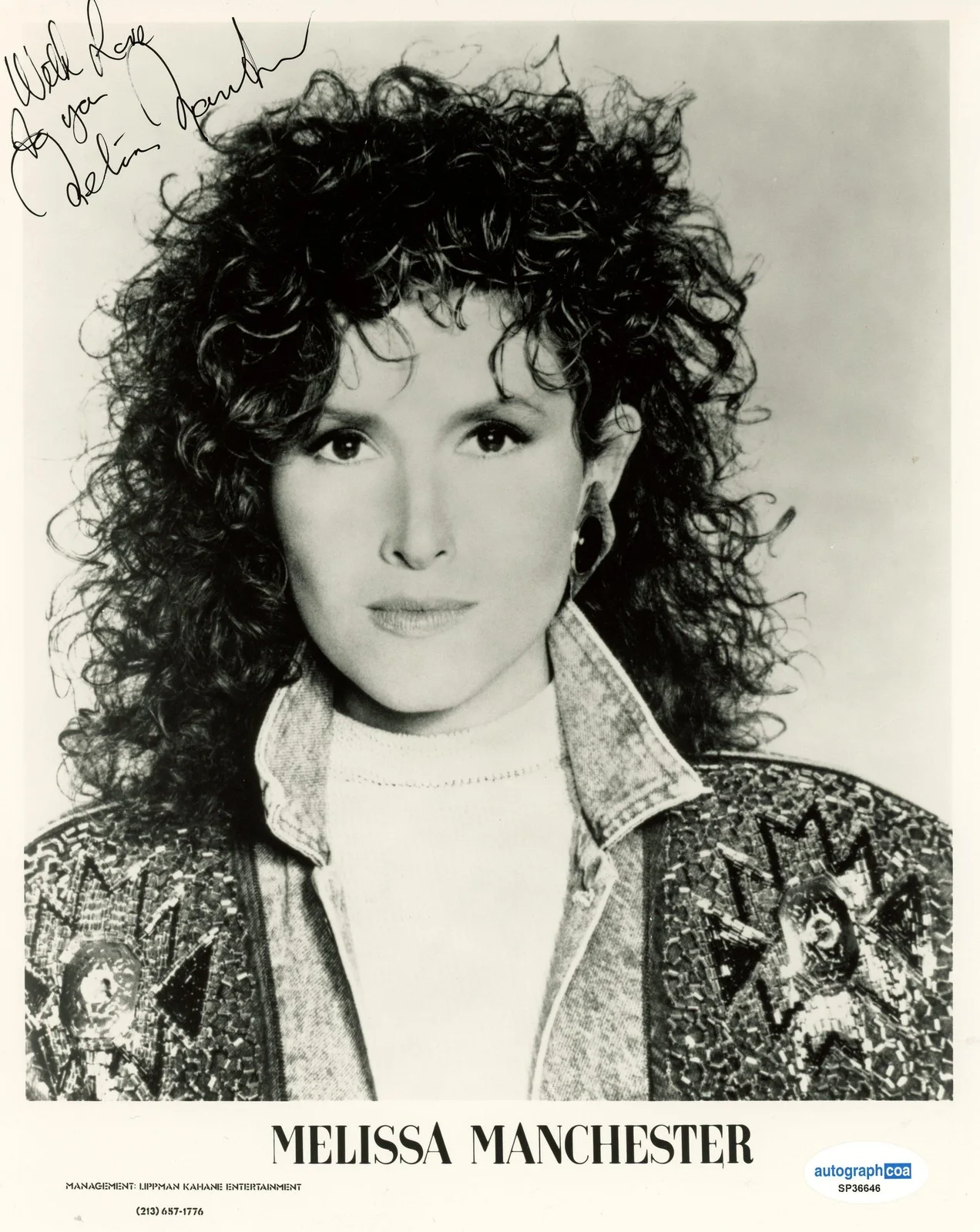 Melissa Manchester — Melissa Manchester "Midnight Blue" Singer AUTOGRAPH Signed 8x10 Photo ACOA, изображение 2