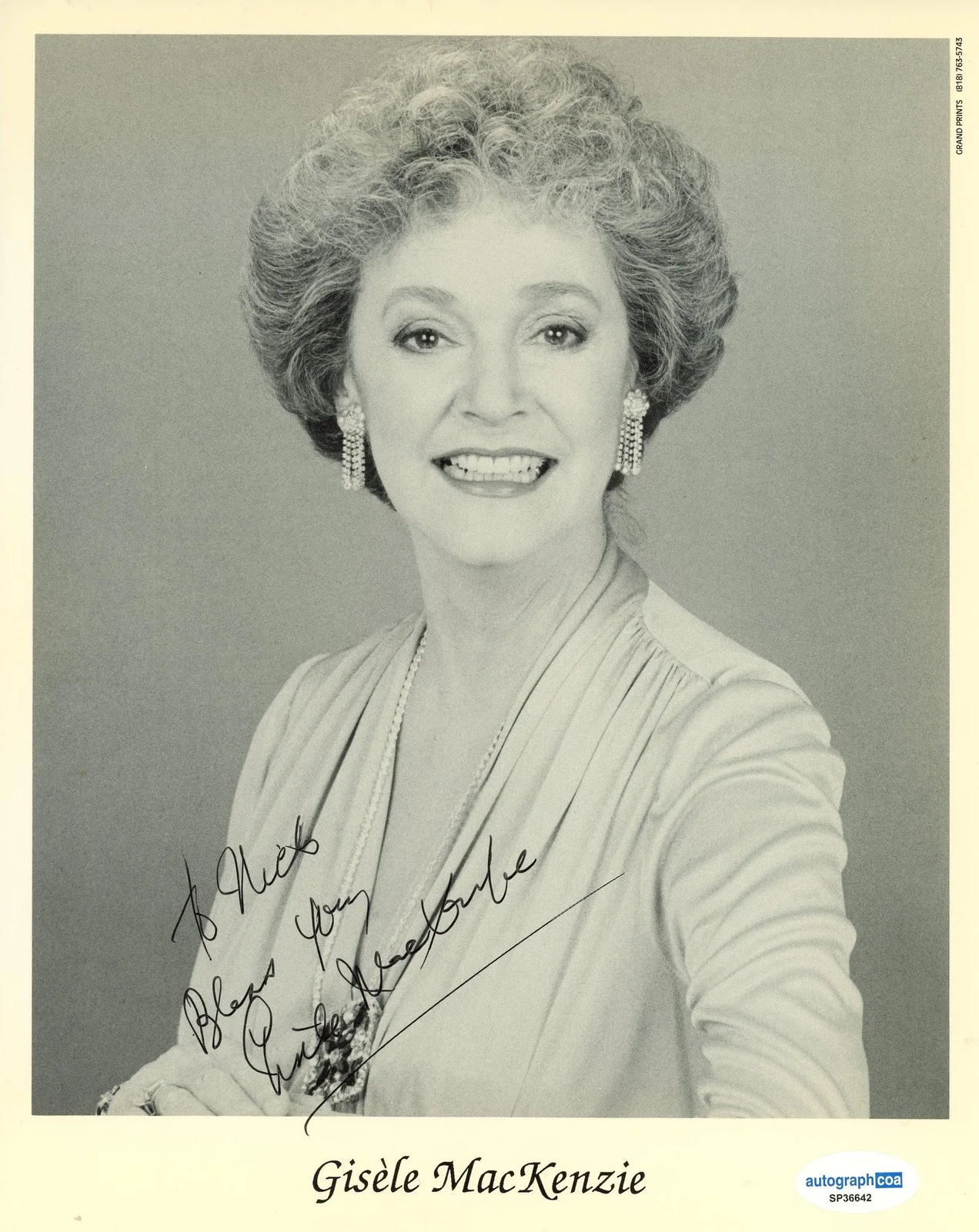 Gisele MacKenzie — Gisele MacKenzie "Your Hit Parade" AUTOGRAPH Signed 8x10 Photo 'To Nick' ACOA, image 2