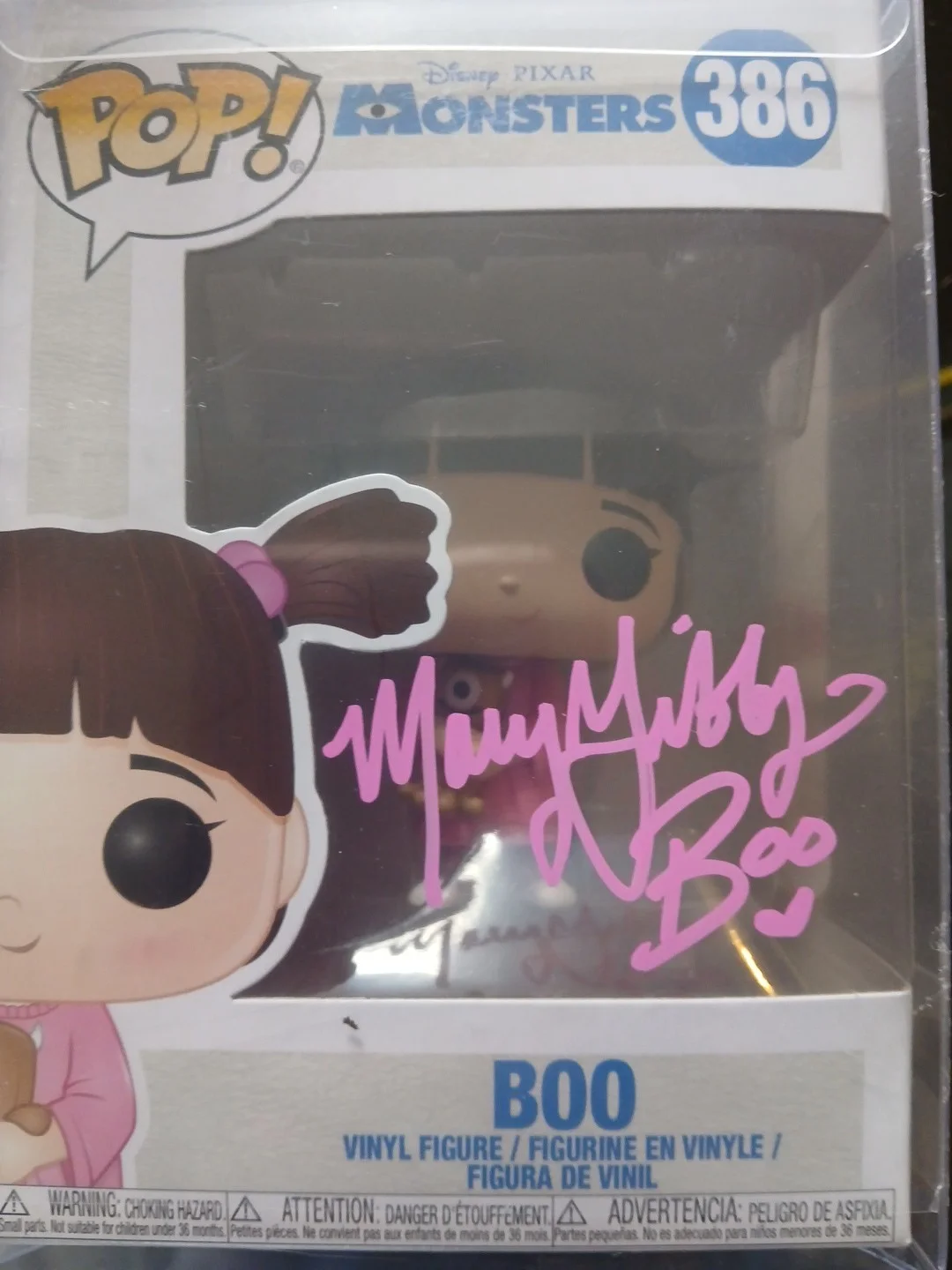 Mary Gibbs — Disneys Pixar Monsters Inc. #386 Boo Autographed Funko Pop W/COA An Plastic Case