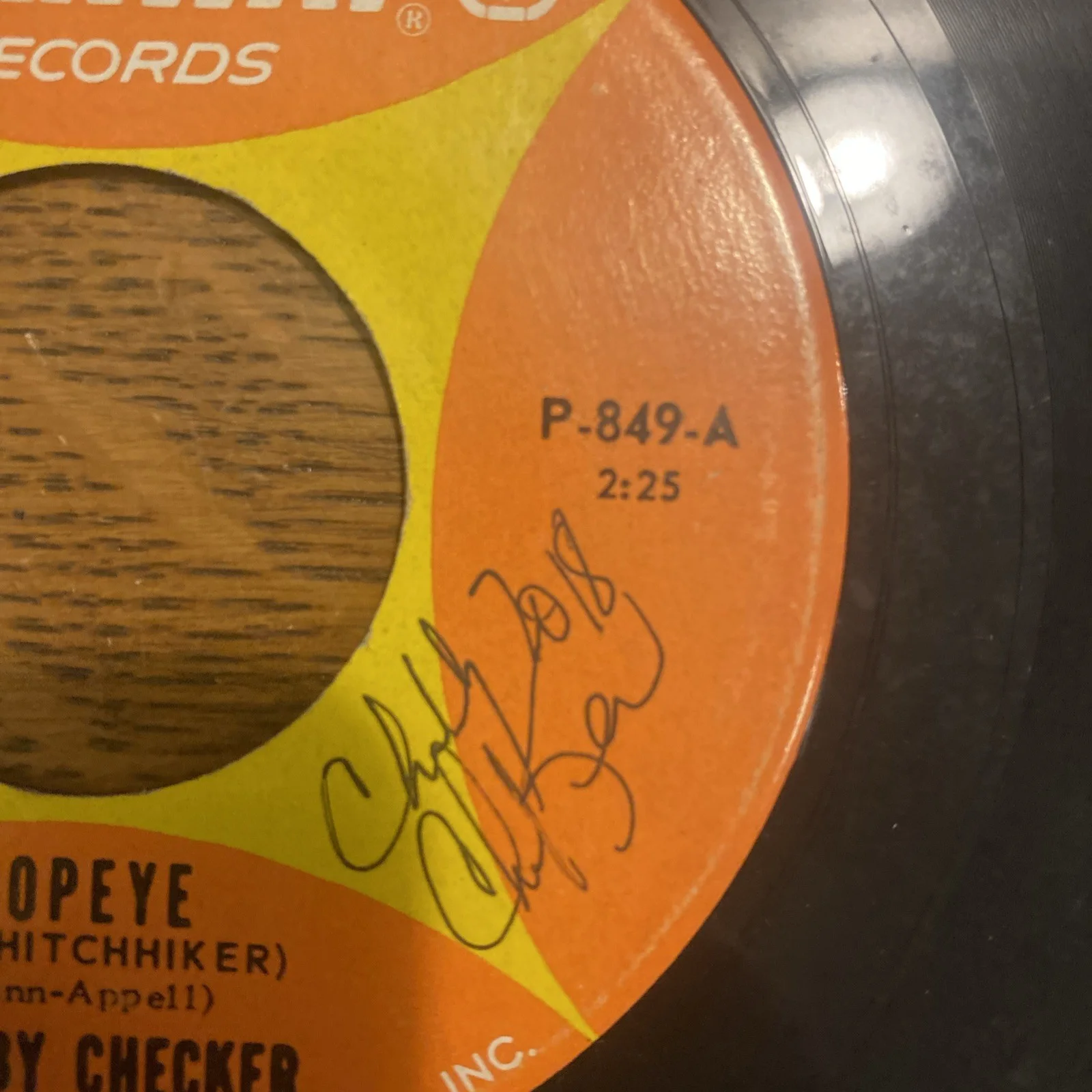 Chubby Checker Signed Autographed BAS Beckett Popeye Limbo Rock Record Parkway, image 3