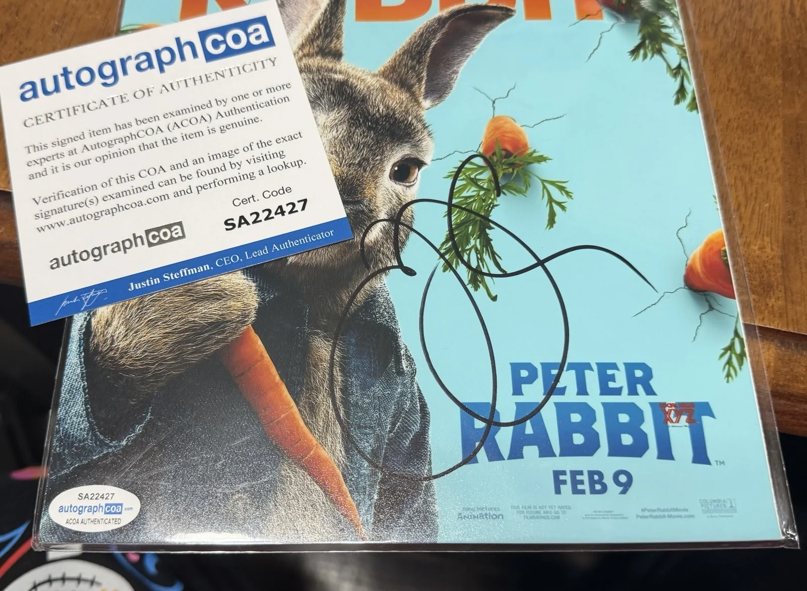 James Corden — James Corden Peter Rabbit autographed photo signed 12x8 ACOA, image 4