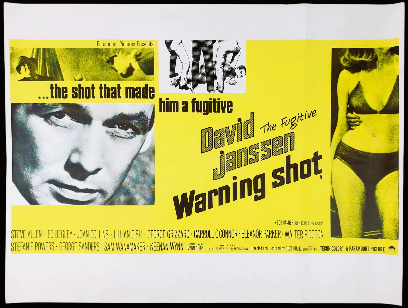 WARNING SHOT ORIGINAL UK QUAD MOVIE POSTER 1966 DAVID JANSSEN, JOAN COLLINS, изображение 2