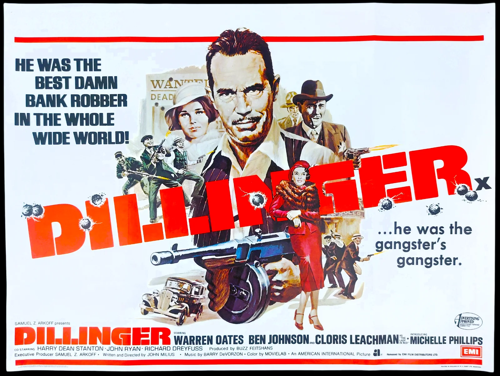 DILLINGER ORIGINAL UK QUAD FILM POSTER 1973 WARREN OATES, image 2