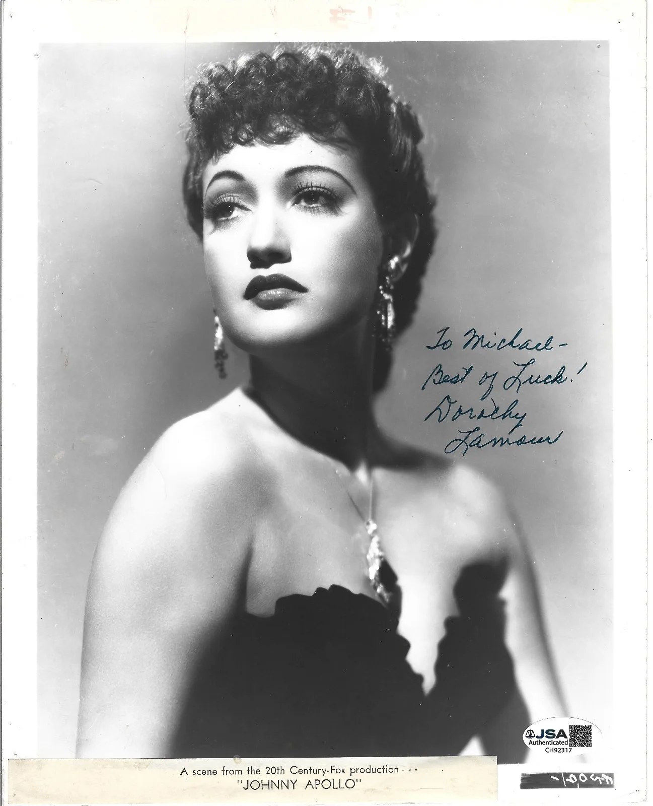 Dorothy Lamour — Dorothy Lamour hand SIGNED Promo Photo JSA COA Autograph Bob Hope Bing Crosby