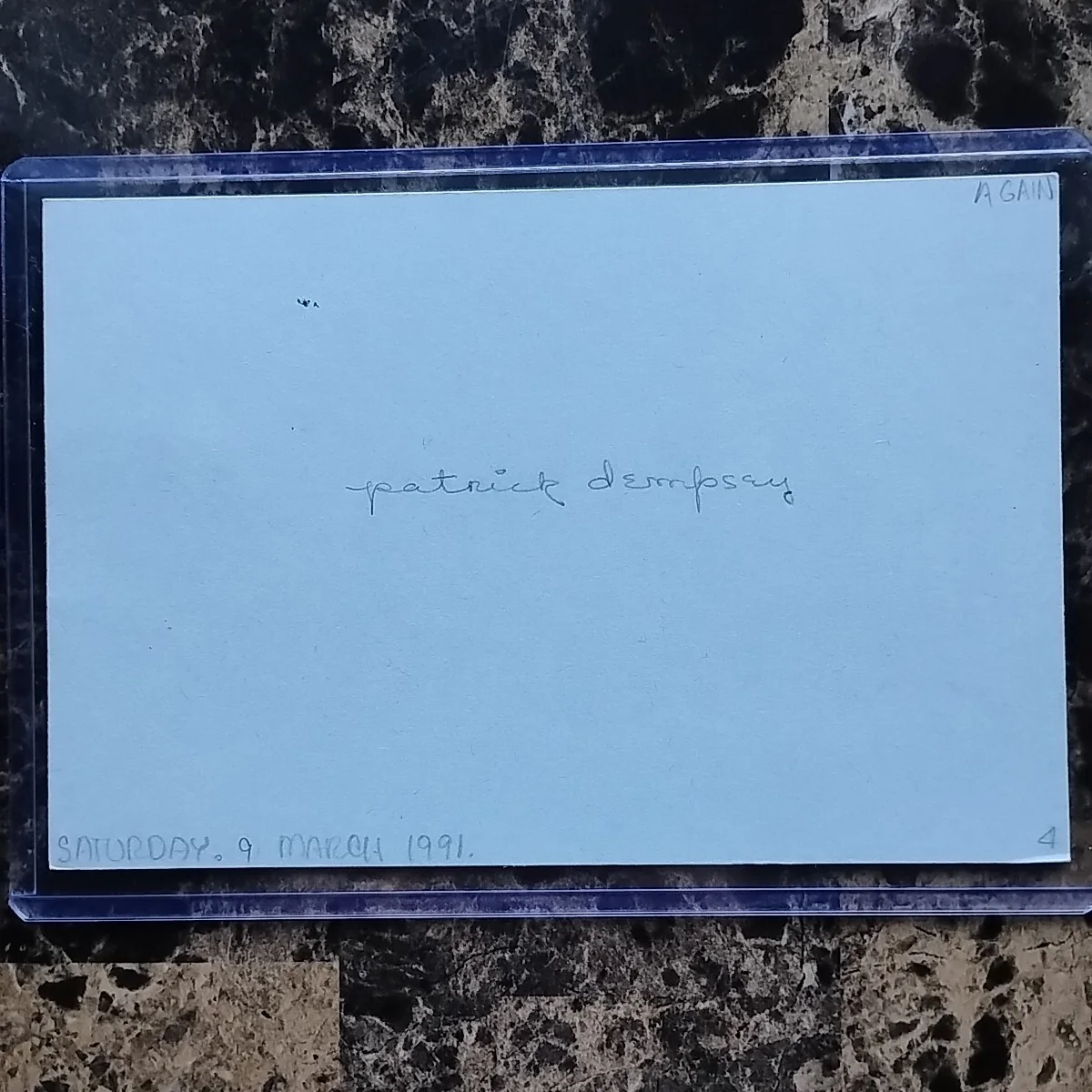 Patrick Dempsey — Patrick Dempsey Autographed 4x6 signed 3/9/1991 John Verzi Collection, image 2