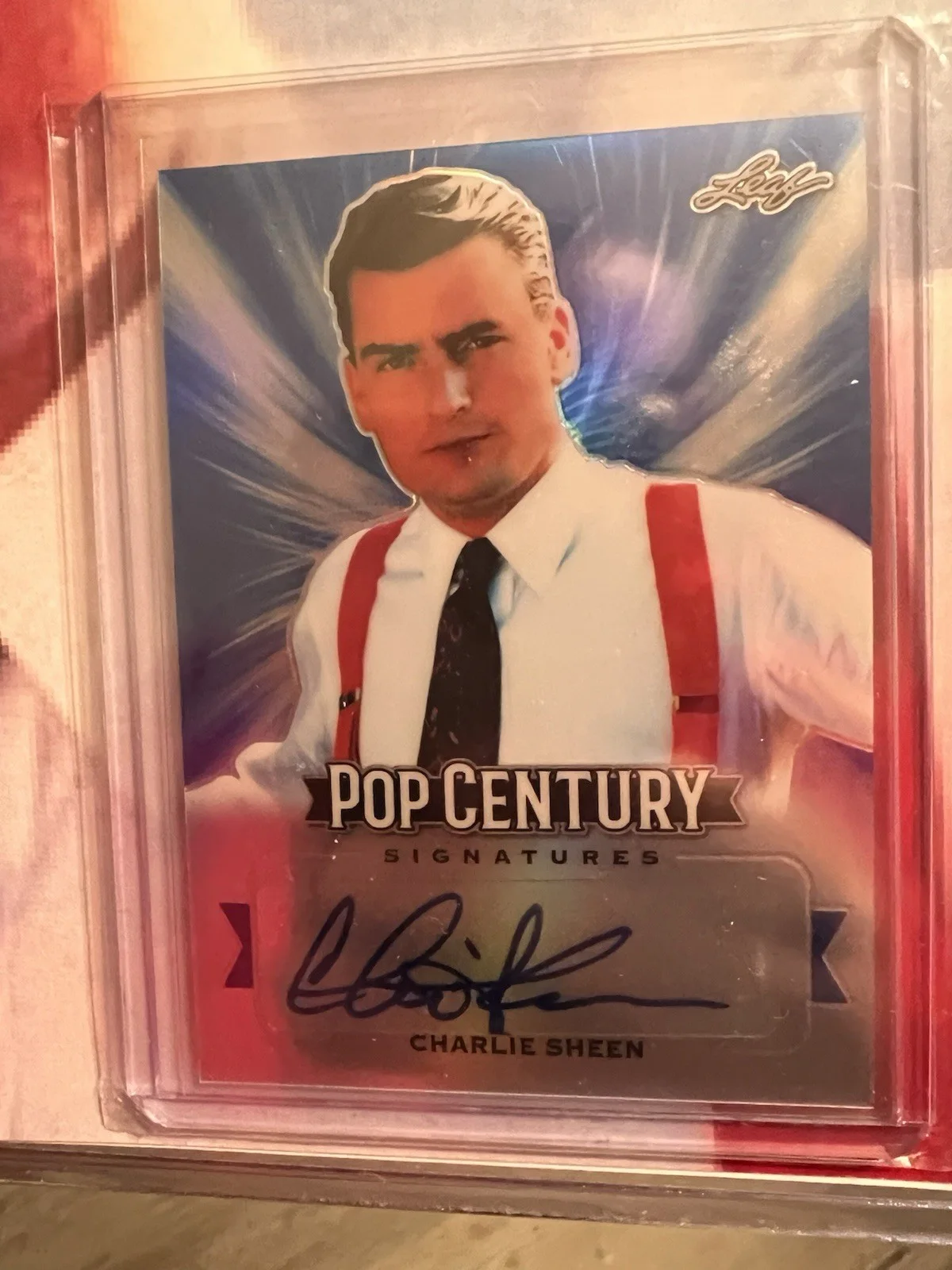 CHARLIE SHEEN 2019 LEAF POP CENTURY L/E #7of 20 SIGNED CARD & 8x10 WALL STREET, изображение 2