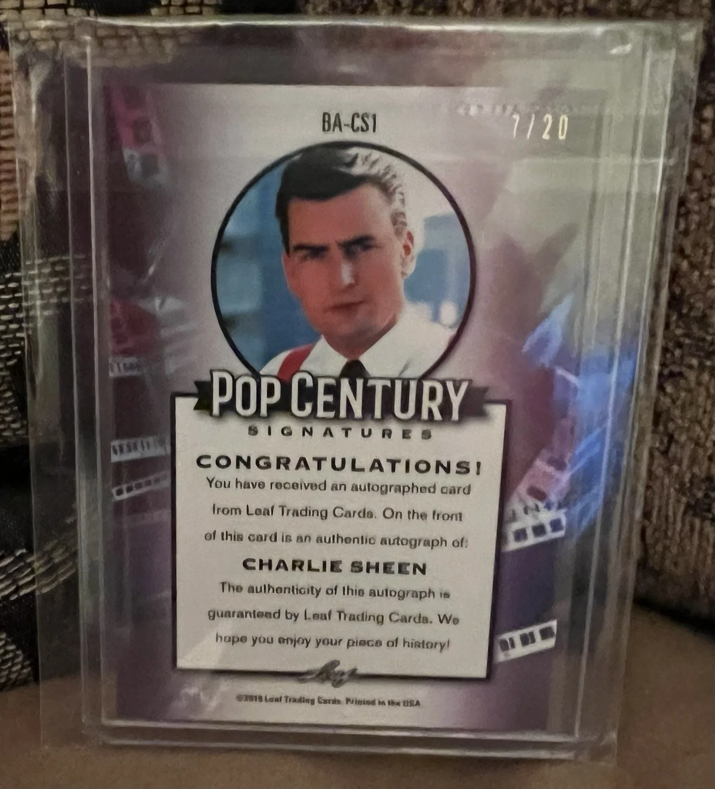 CHARLIE SHEEN 2019 LEAF POP CENTURY L/E #7of 20 SIGNED CARD & 8x10 WALL STREET, изображение 3