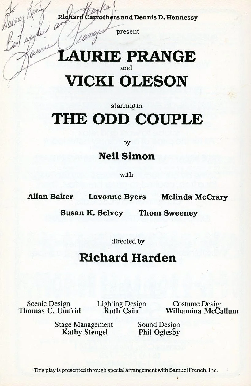 Laurie Prange — Laurie Prange- Signed Theatre Program for "The Odd Couple", image 2