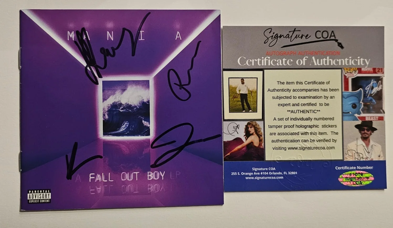 Fall Out Boy Band signed autographed Mania CD COA, image 4