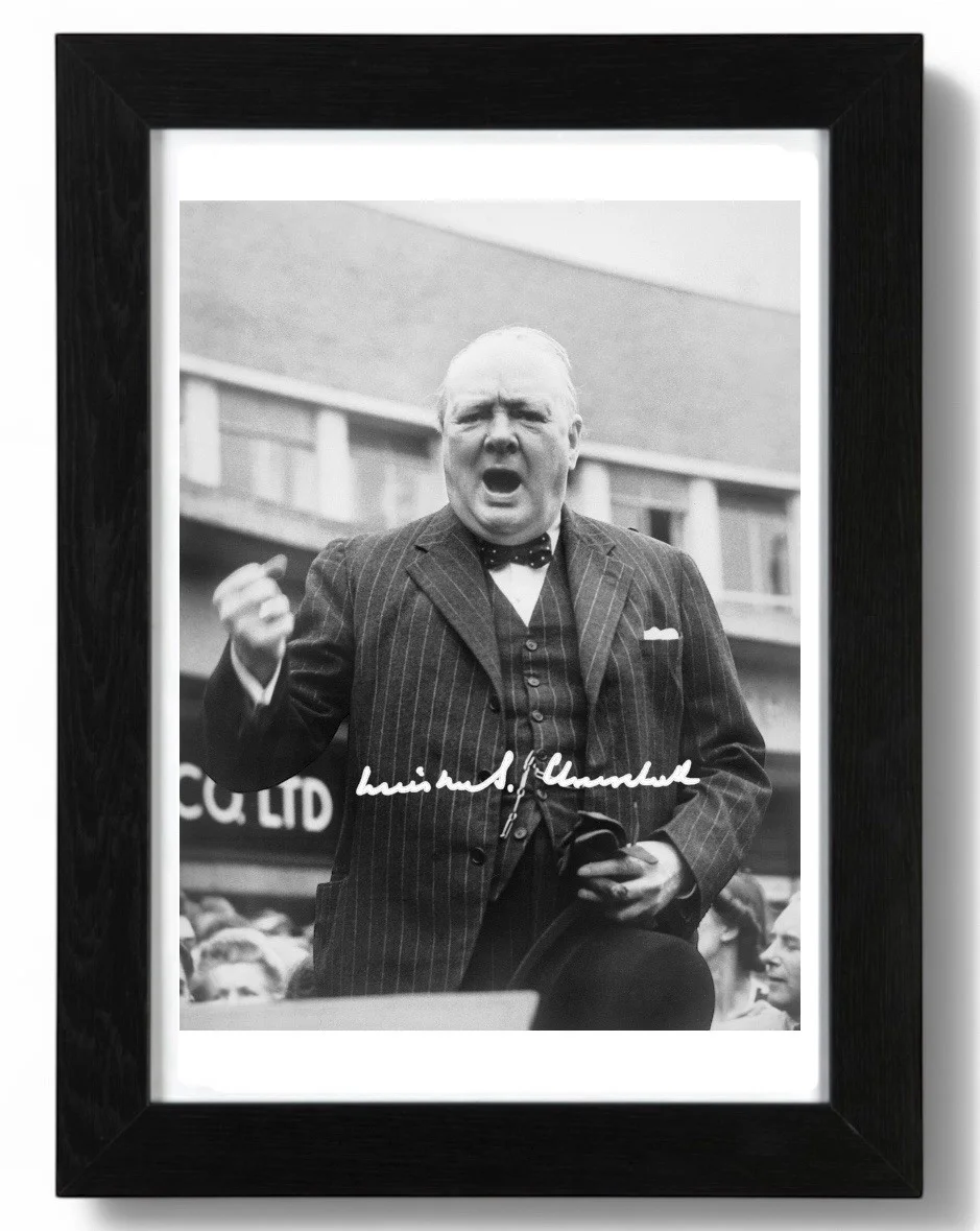 Winston Churchill Signed Autograph PHOTO Pre Print 6x4/A4/ Framed, изображение 2
