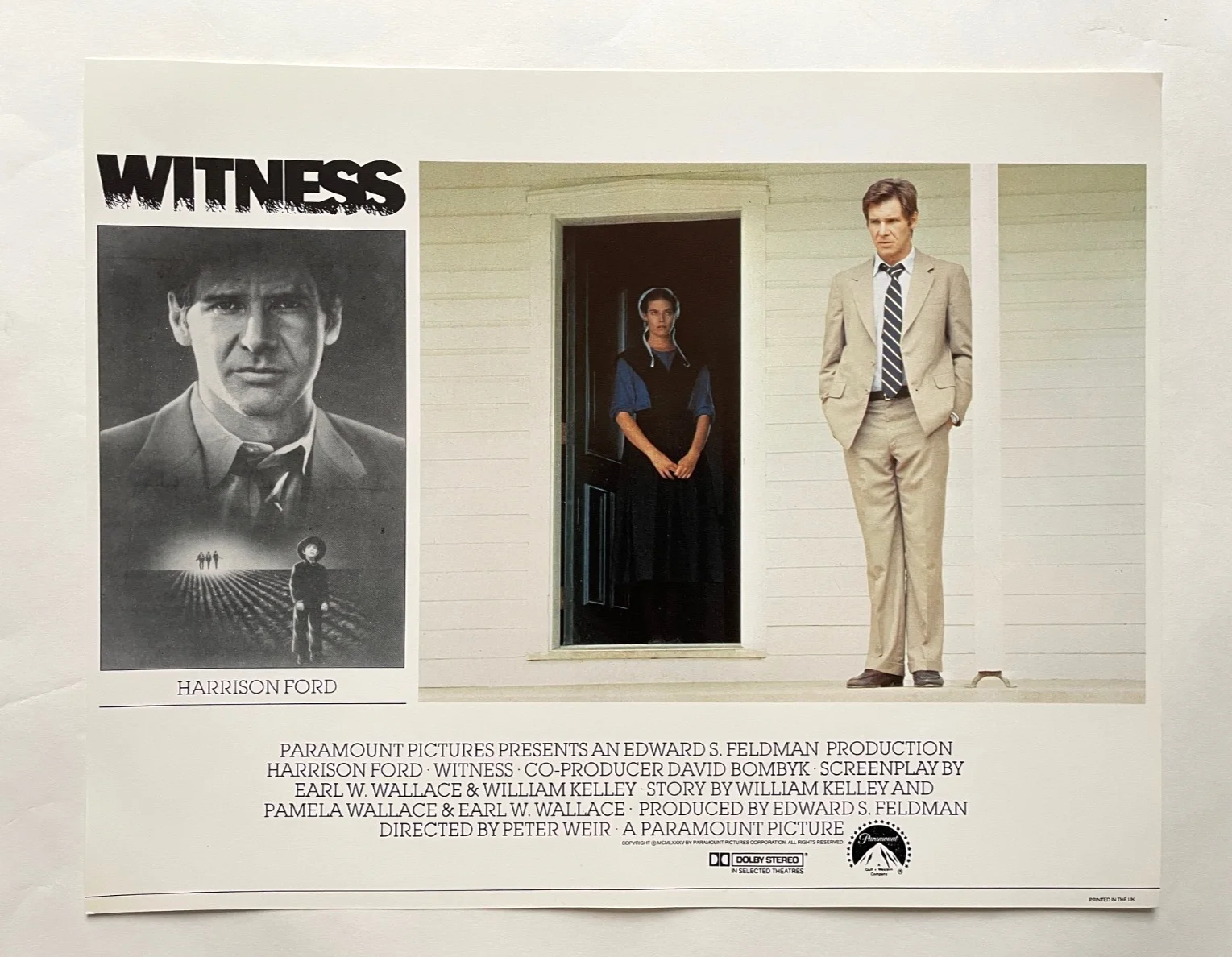 WITNESS (1985) Original Colour UK Lobby Card Stills Harrison Ford Kelly McGillis, изображение 5