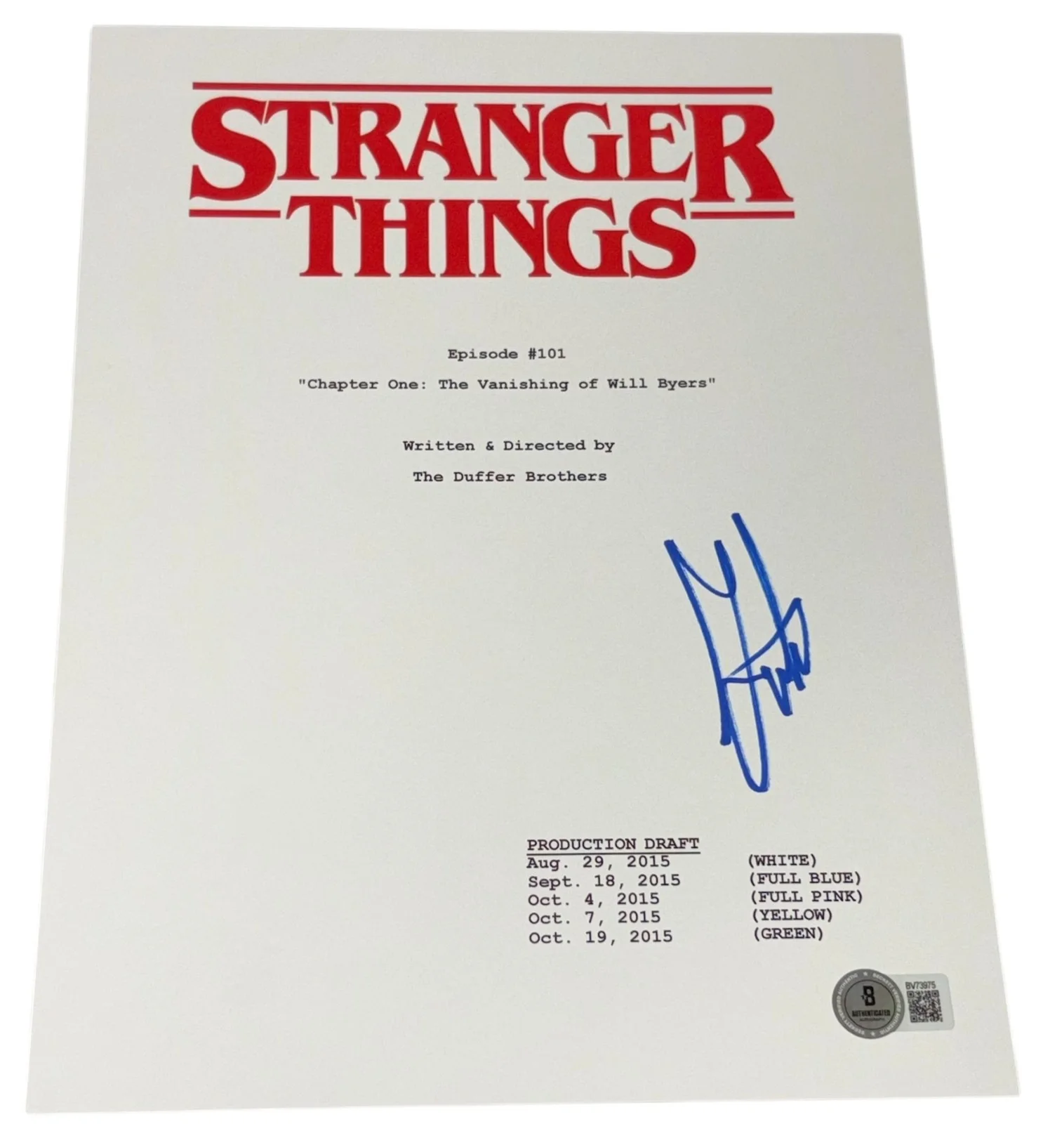 Gaten Matarazzo — Gaten Matarazzo Signed Autograph Stranger Things Pilot Full Script Beckett BAS