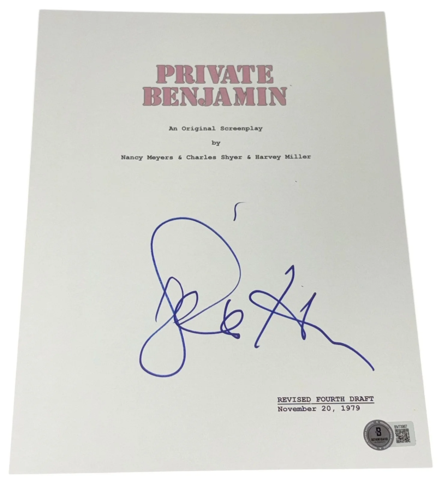 Goldie Hawn — Goldie Hawn Signed Autograph Private Benjamin Full Script Screenplay Beckett BAS