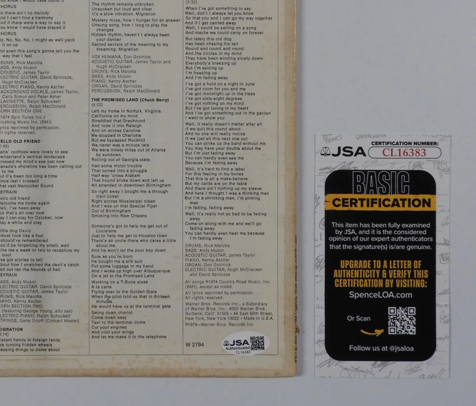 James Taylor JSA Signed Autograph Record Album Vinyl Walking Man, изображение 3