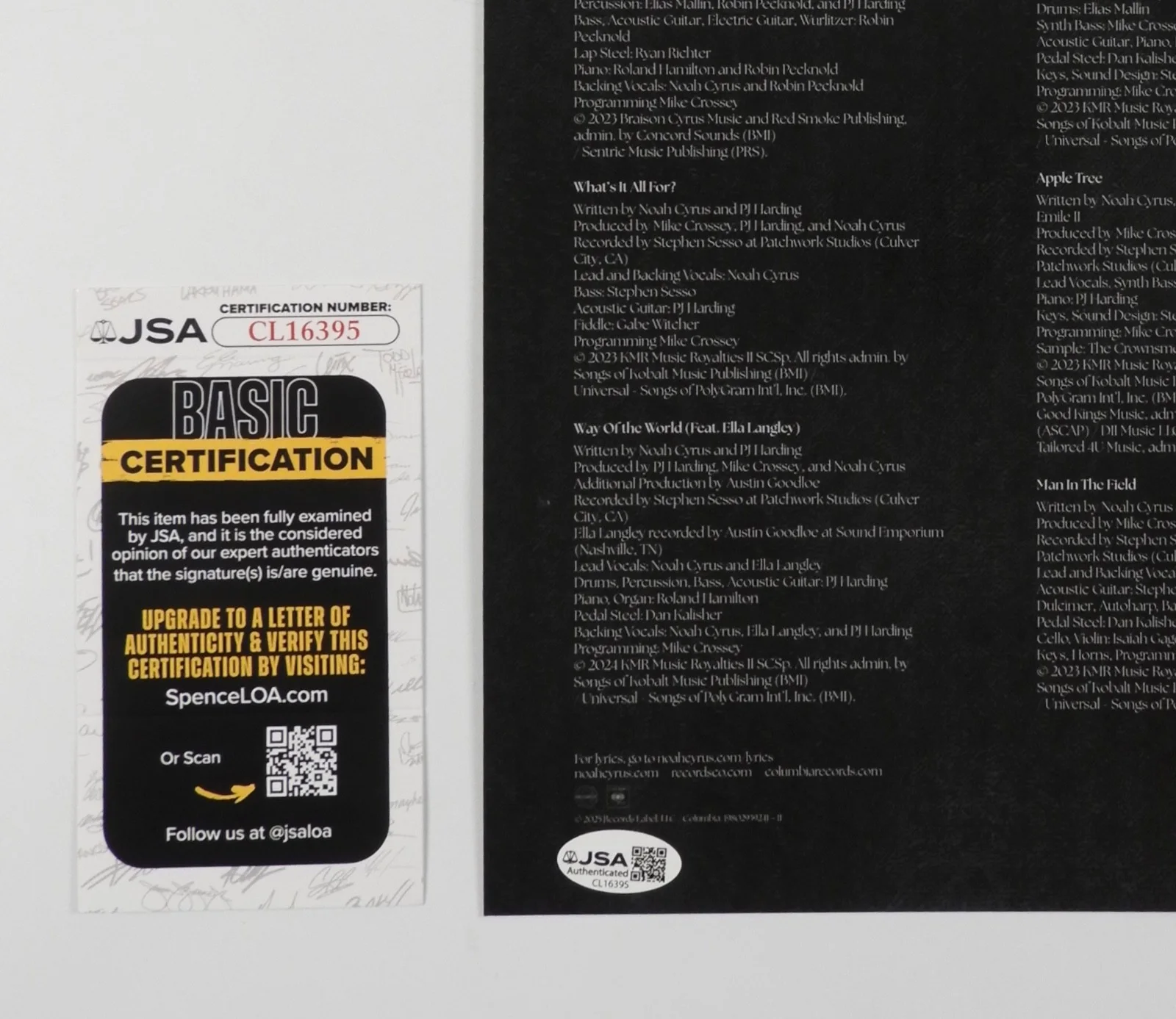 Noah Cyrus JSA Signed Autograph Insert Album Record Vinyl, image 2