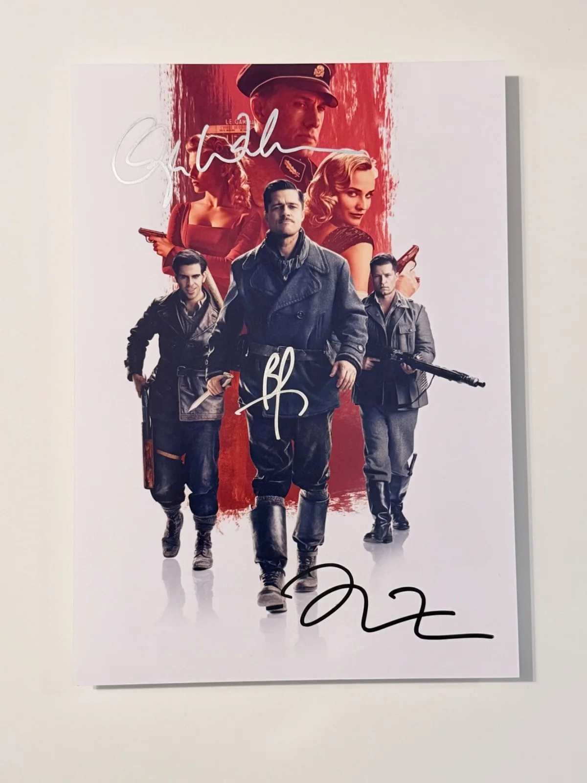 Brad Pitt, Christoph Waltz, Eli Roth — Inglourious Basterds Triple Signed 8x11.5 Photo Pitt Waltz Roth COA