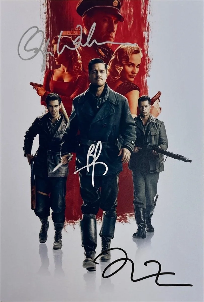 Brad Pitt, Christoph Waltz, Eli Roth — Inglourious Basterds Triple Signed 8x11.5 Photo Pitt Waltz Roth COA, image 2