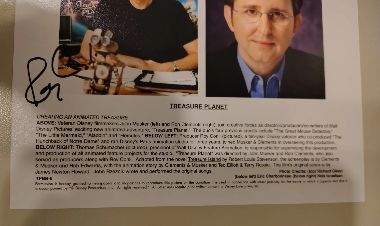 Roy Conli — ⭐️Authentic⭐️ Roy Conli Signed Treasure Planet Disney Promo Press Still, image 3