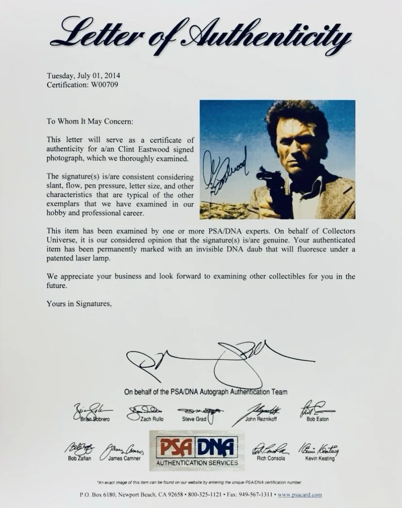 Clint Eastwood — Clint Eastwood "Dirty Harry" Signed 8x10 Photo - PSA Letter W00709, изображение 2