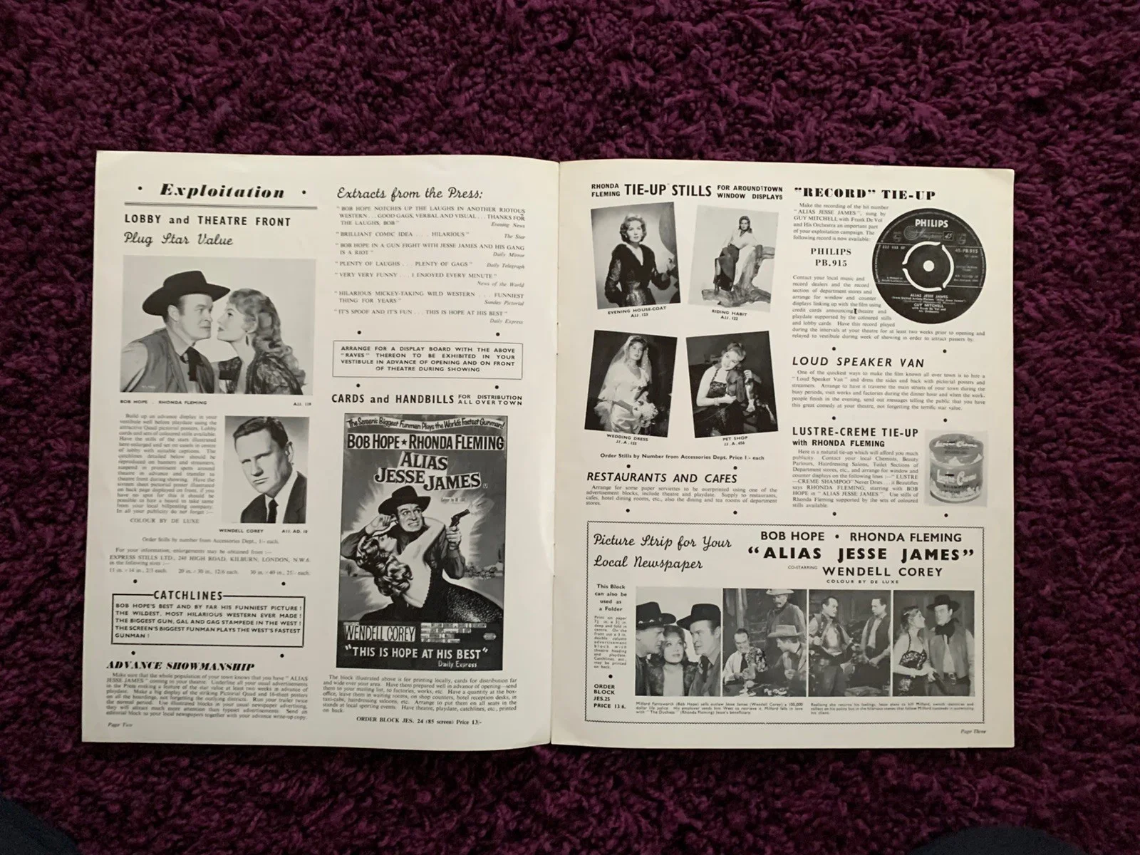 Alias Jesse James Exhibitors Campaign Book 1959 Bob Hope, Rhonda Fleming, изображение 3