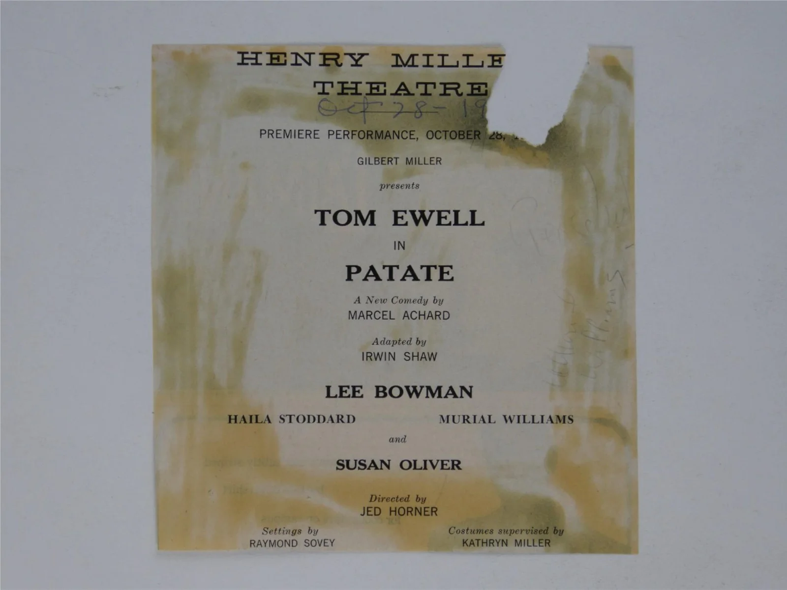 Susan Oliver — Susan Oliver Tom Ewell Cast Signed Autographed 1958 Patate Playbill Cover Only, изображение 3