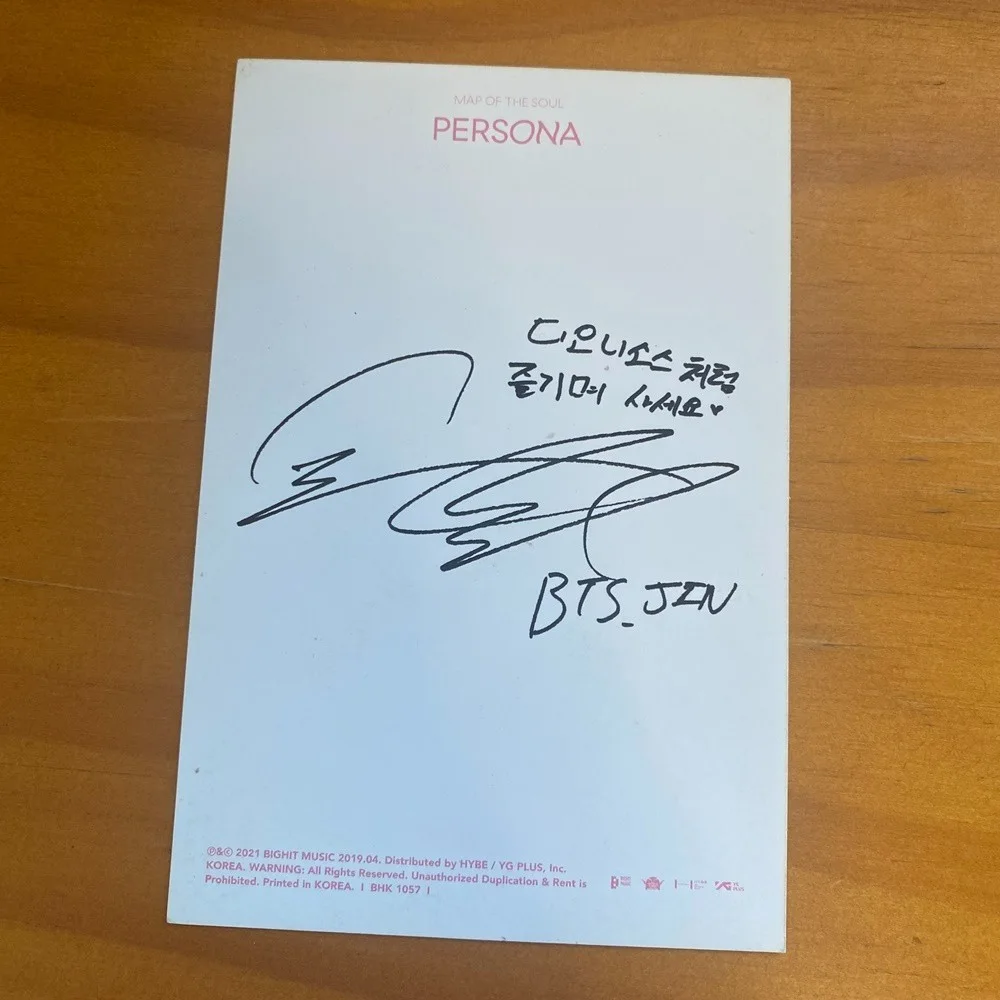 BTS JIN AUTOGRAPHED PHOTO CARD From MAP OF THE SOUL PERSONA K-POP Official Rare, изображение 2