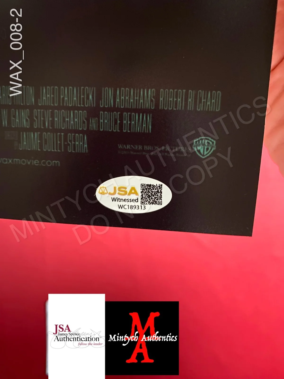 Jon Abrahams, Brian Van Holt — Jon Abrahams Brian Van Holt dual signed 11x17 photo House of Wax JSA COA, изображение 2
