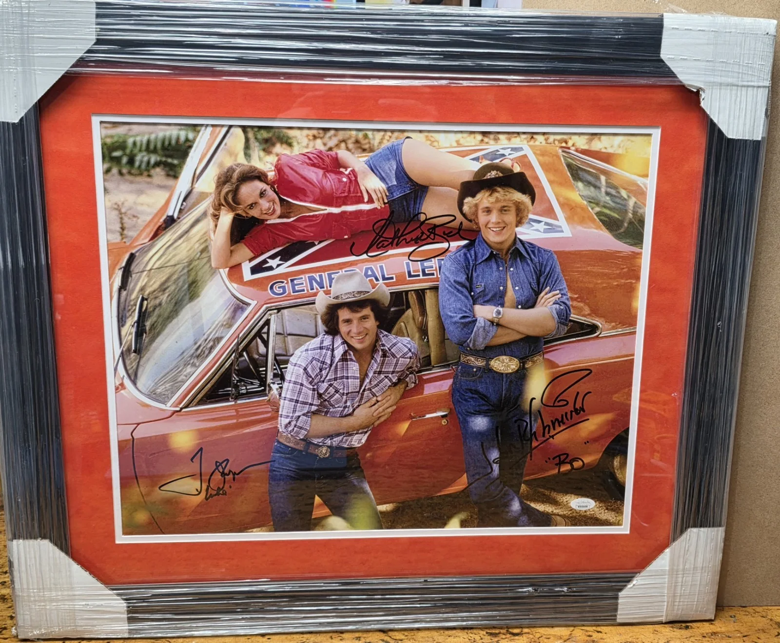 John Schneider — Dukes Of Hazzard Cast Signed Framed 16x20 JSA COA Tom Wopat/John Schneider