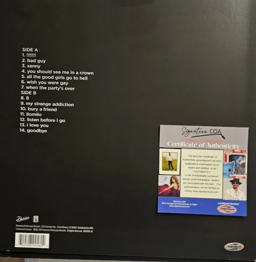 Billie Eilish Signed autographed When We Falll Sleep LP Record Vinyl Glows COA, image 4