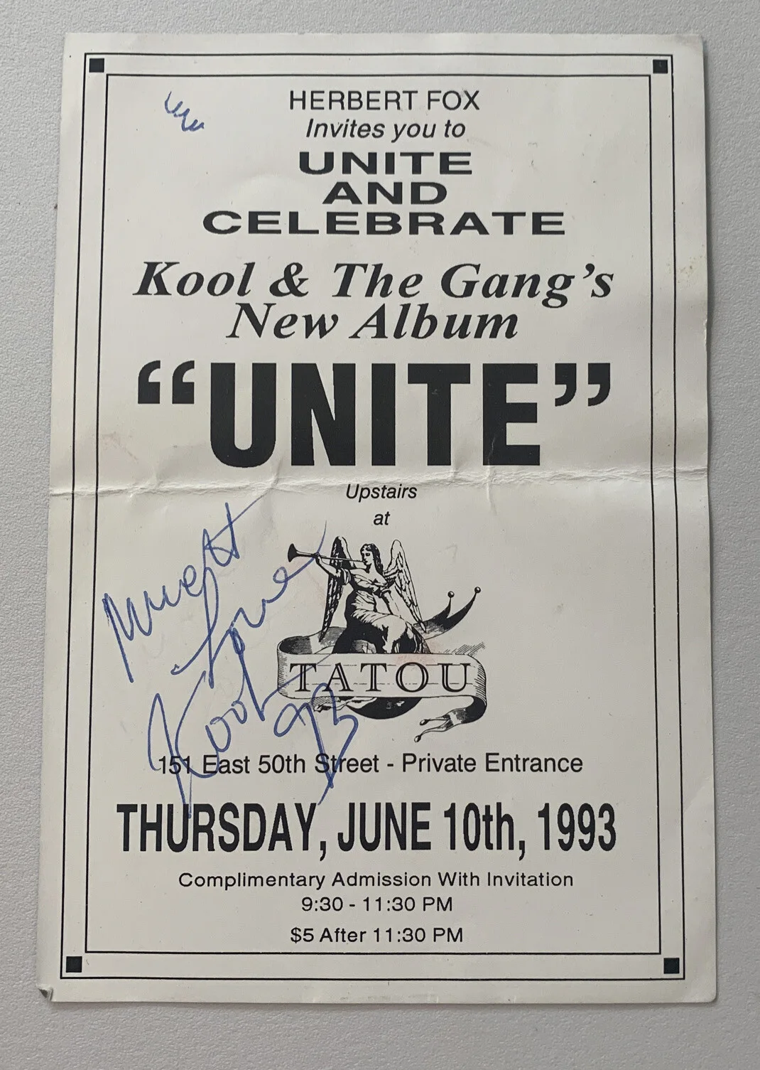Kool and the Gang Autographed Unite Release Flyer Tatou Rock N Roll Hall Of Fame, изображение 2