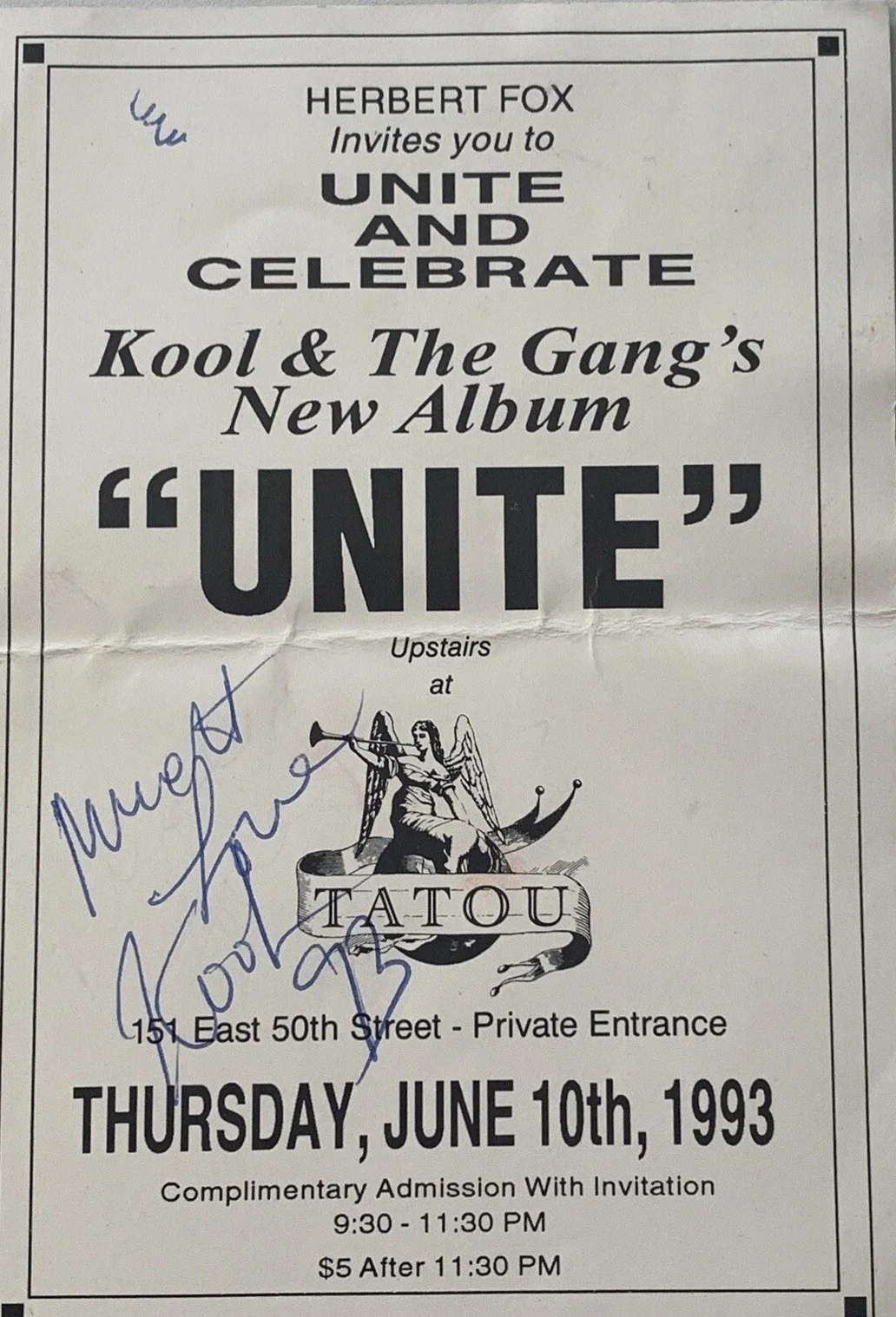 Kool and the Gang Autographed Unite Release Flyer Tatou Rock N Roll Hall Of Fame, изображение 4