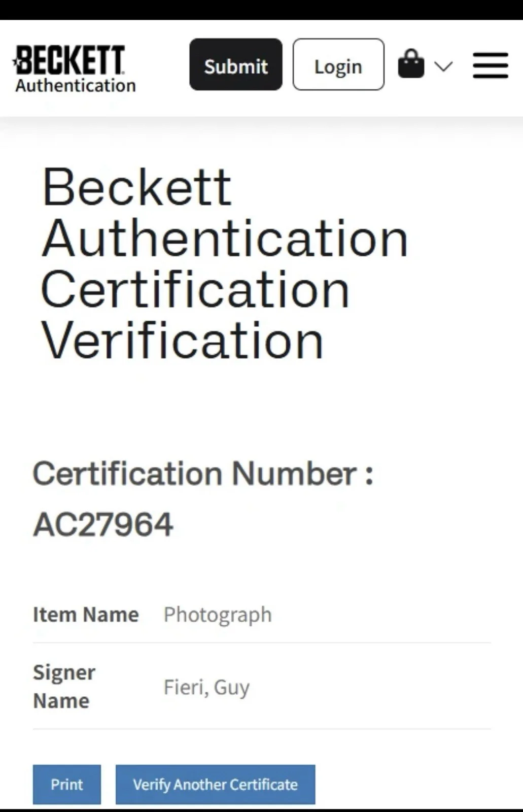 BAS COA GUY FIERI SIGNED 8x10 FOOD NETWORK PHOTO BECKETT, image 2