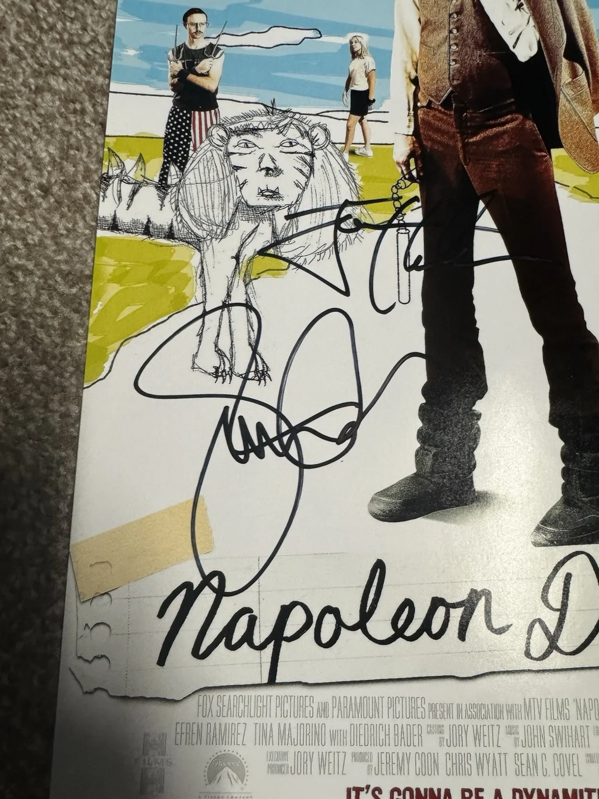 Jon Heder — Jon Heder Jon Gries Efren Ramirez Autograph Signed Napoleon Dynamite 12x18 Photo, image 2