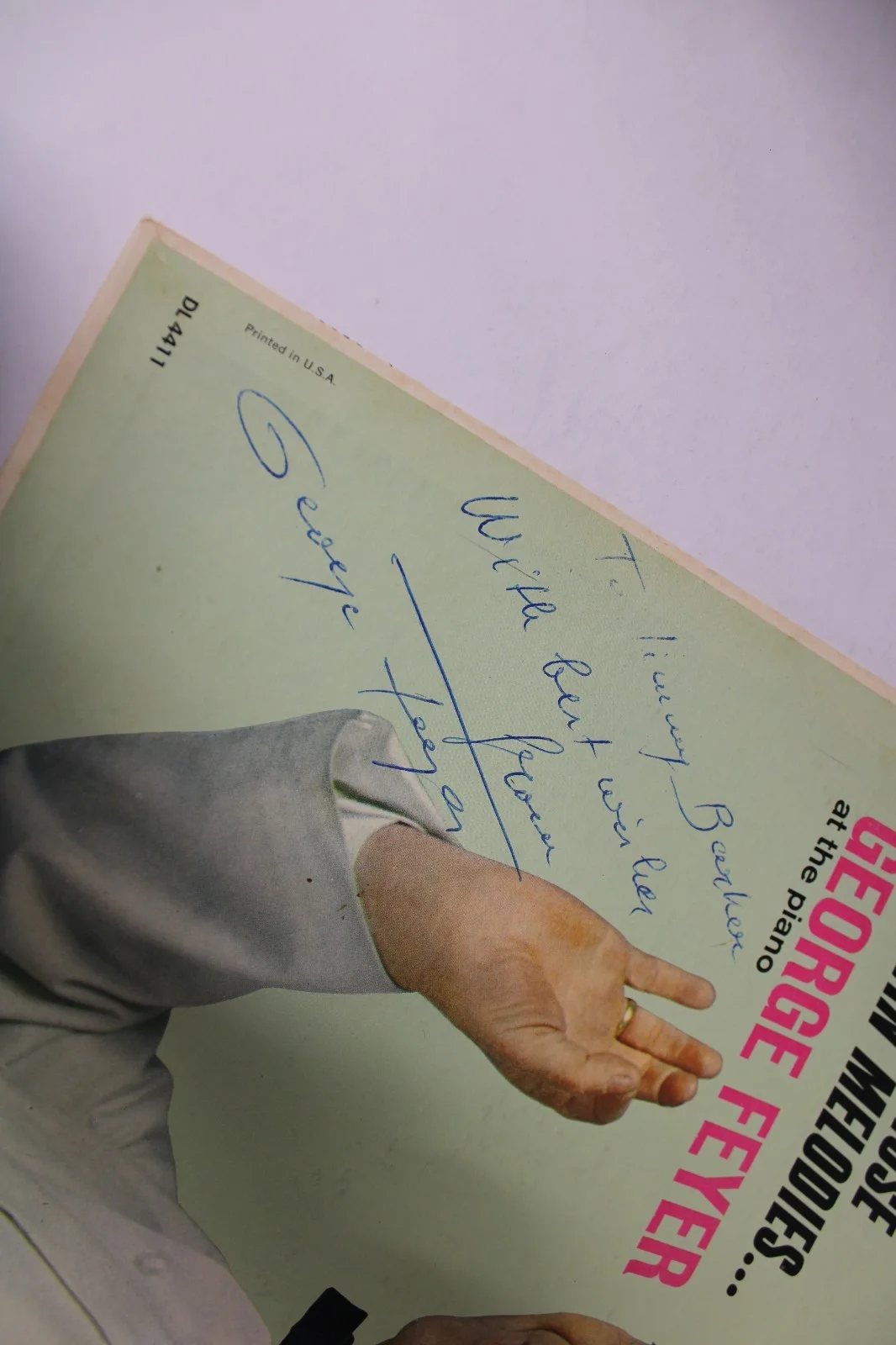 George Feyer autographed signed record album Italian Melodies 33 rpm, vinyl LP, изображение 2