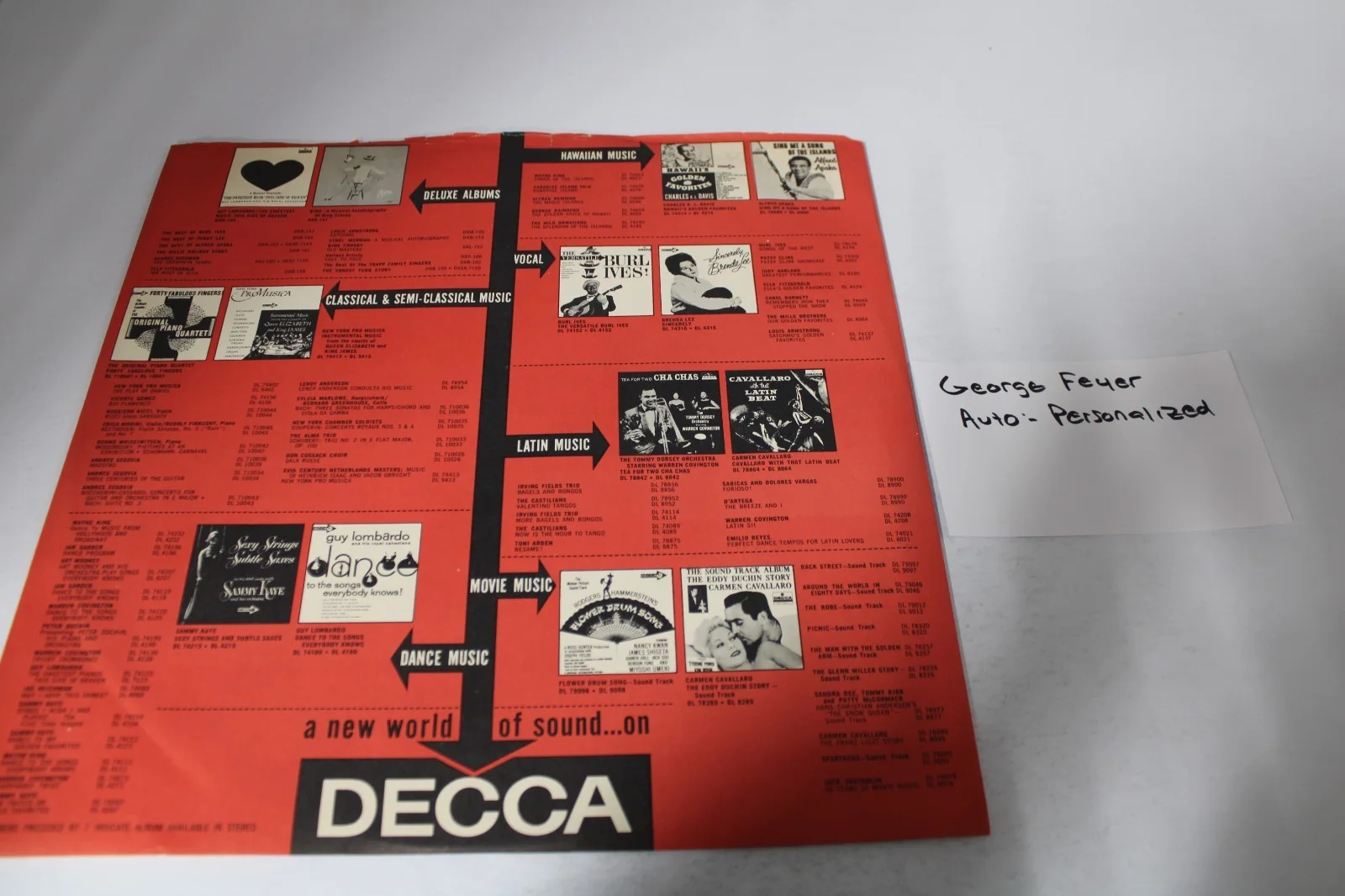 George Feyer autographed signed record album Italian Melodies 33 rpm, vinyl LP, изображение 4