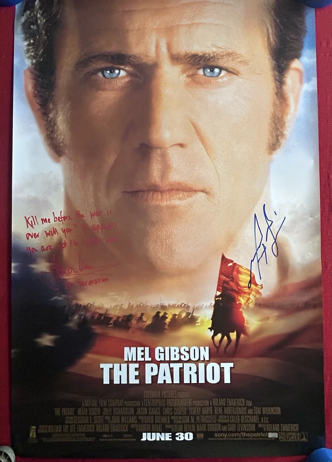 Mel Gibson and Jason Isaacs — The Patriot Original 27X40 Poster Dual Signed By Mel Gibson and Jason Isaacs