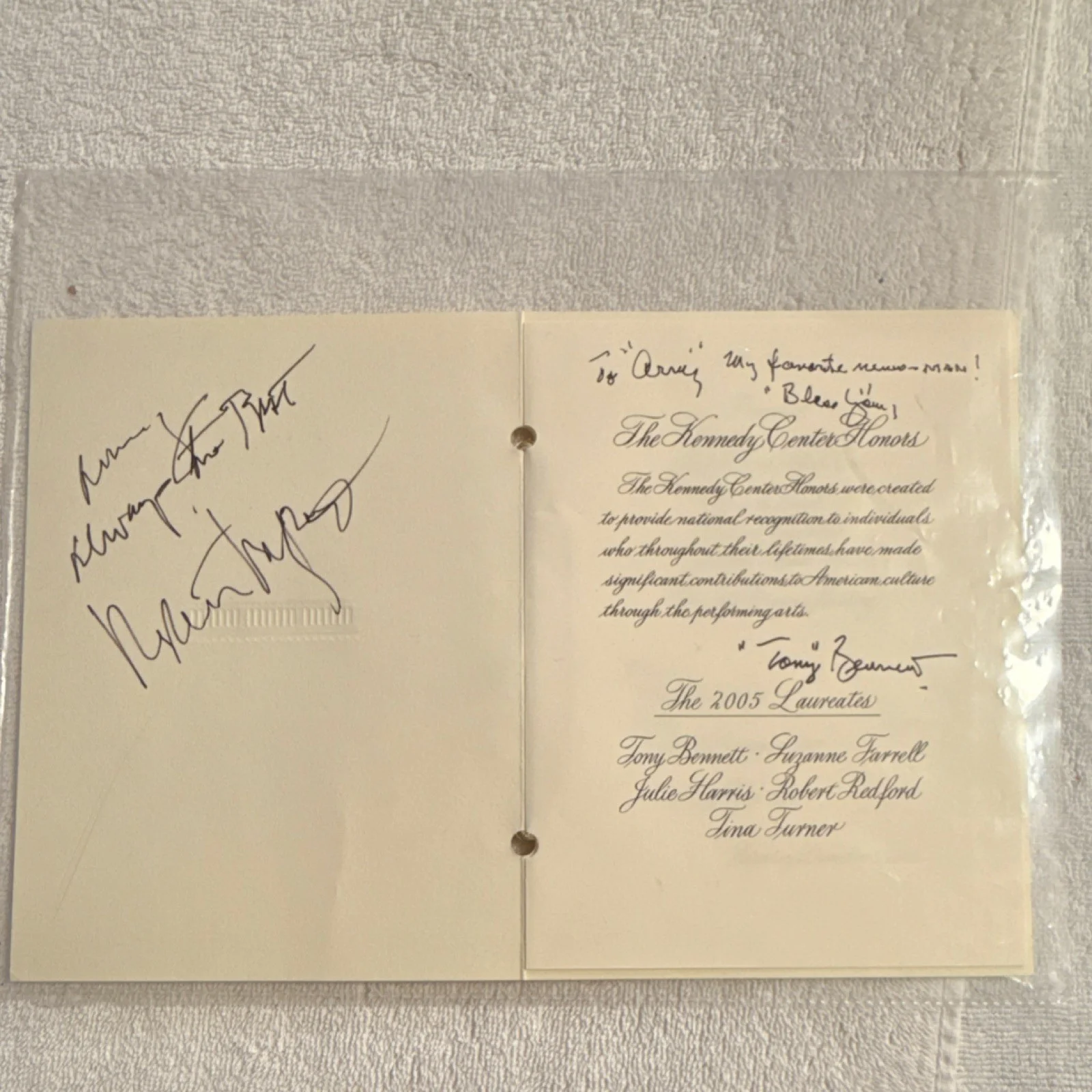Tony Bennett, Robert Redford — Robert Redford Tony BennettSigned Kennedy Center Honors Program JSA Authentica…