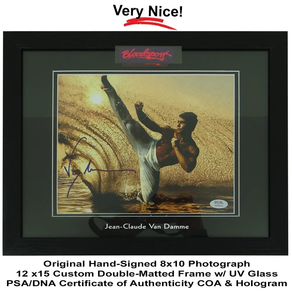 Jean-Claude Van Damme — Jean-Claude Van Damme Hand-Signed Bloodsport 8x10 Photo Custom Framed w/PSA COA