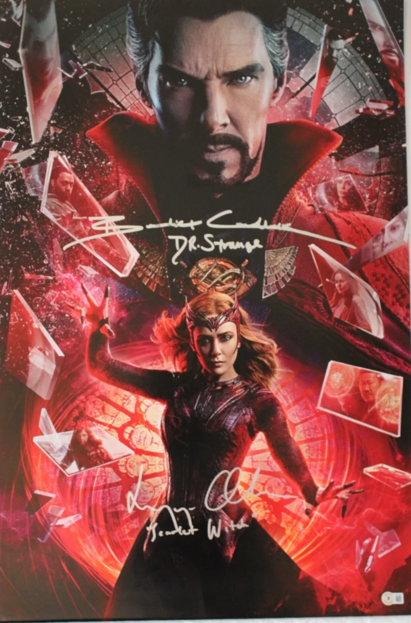 Benedict Cumberbatch & Elizabeth Olsen — Benedict Cumberbatch & Elizabeth Olsen Signed 20x30 Photo “Doctor Strange 2” COA